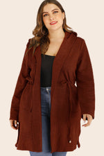Load image into Gallery viewer, Plus Size Drawstring Waist Hooded Cardigan with Pockets
