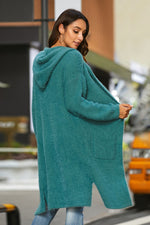 Load image into Gallery viewer, Open Front Long Sleeve Slit Hooded Cardigan
