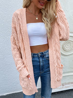 Load image into Gallery viewer, Cable-Knit Open Front Cardigan with Front Pockets
