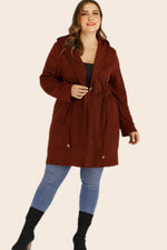 Load image into Gallery viewer, Plus Size Drawstring Waist Hooded Cardigan with Pockets
