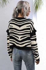Load image into Gallery viewer, Striped Button-Down Round Neck Drop Shoulder Cardigan
