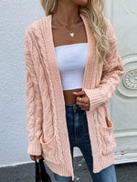 Load image into Gallery viewer, Cable-Knit Open Front Cardigan with Front Pockets
