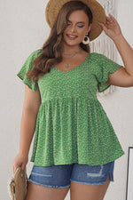 Load image into Gallery viewer, Ditsy Floral Flutter Sleeve Peplum Blouse
