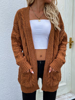 Load image into Gallery viewer, Cable-Knit Open Front Cardigan with Front Pockets
