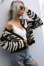 Load image into Gallery viewer, Striped Button-Down Round Neck Drop Shoulder Cardigan
