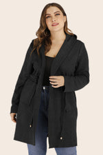Load image into Gallery viewer, Plus Size Drawstring Waist Hooded Cardigan with Pockets
